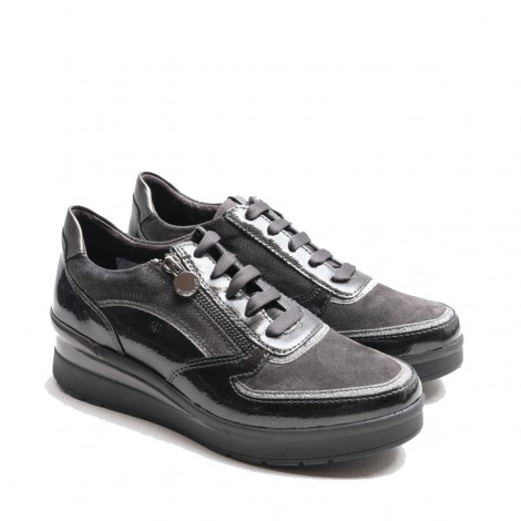 Black Patent Zip Sneakers